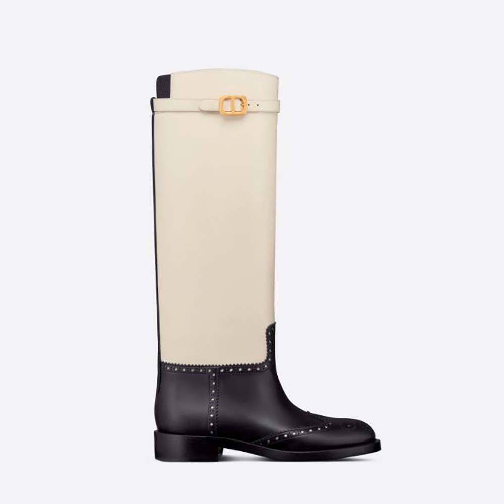 Side view of Dior Women Empreinte Boot Black and White Perforated Calfskin