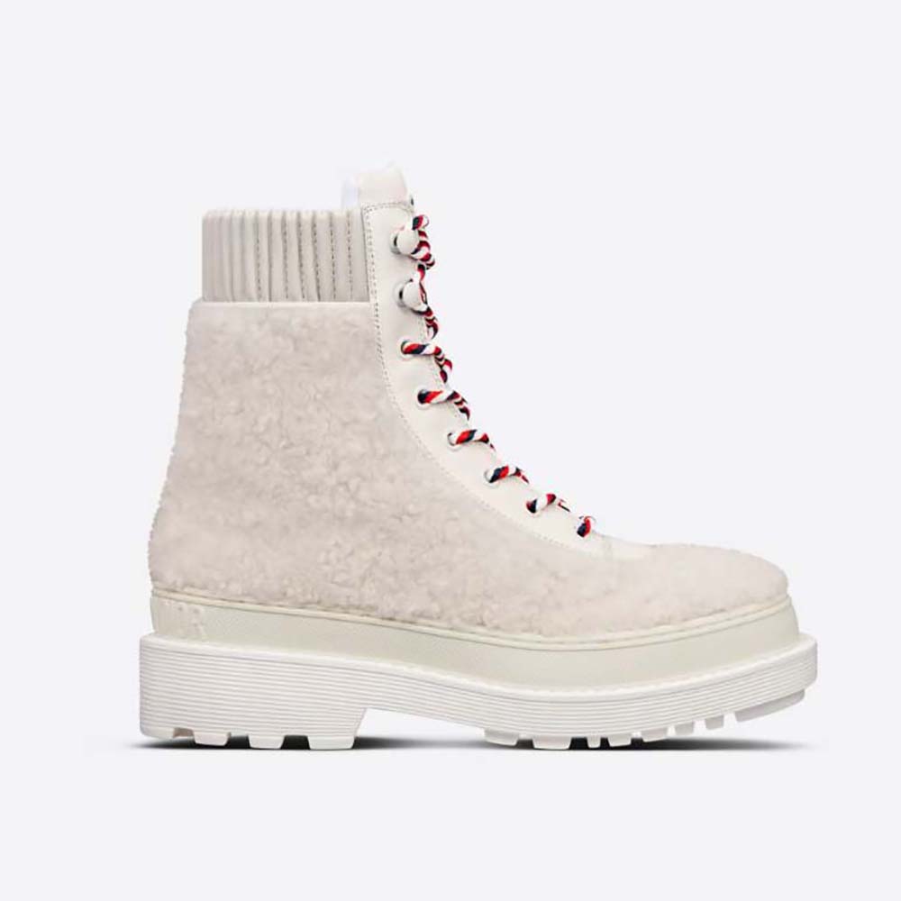 Side profile of Dior Women Hike Ankle Boot White Calfskin and Shearling