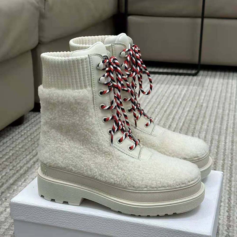 Top view showing lace-up closure on Dior Women Hike Ankle Boot White