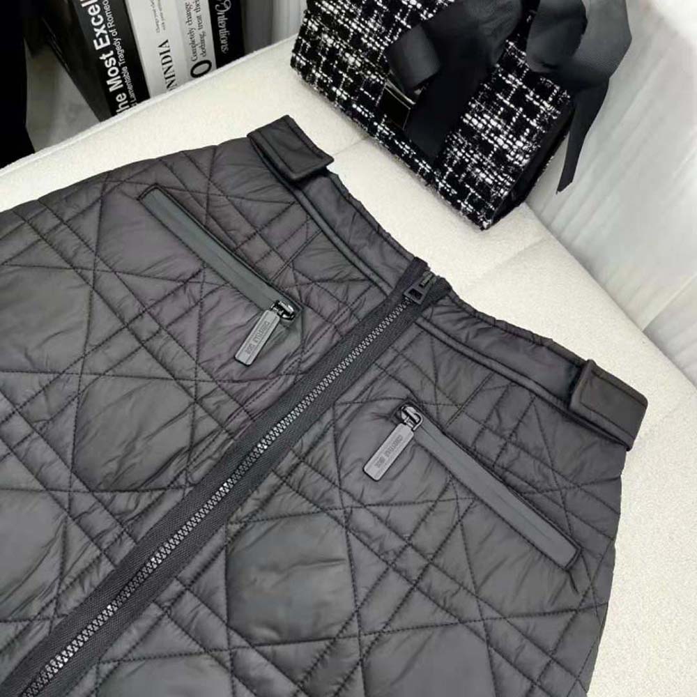 Dior Women Macrocannage Flared Miniskirt Black Quilted Technical Taffeta - image 9