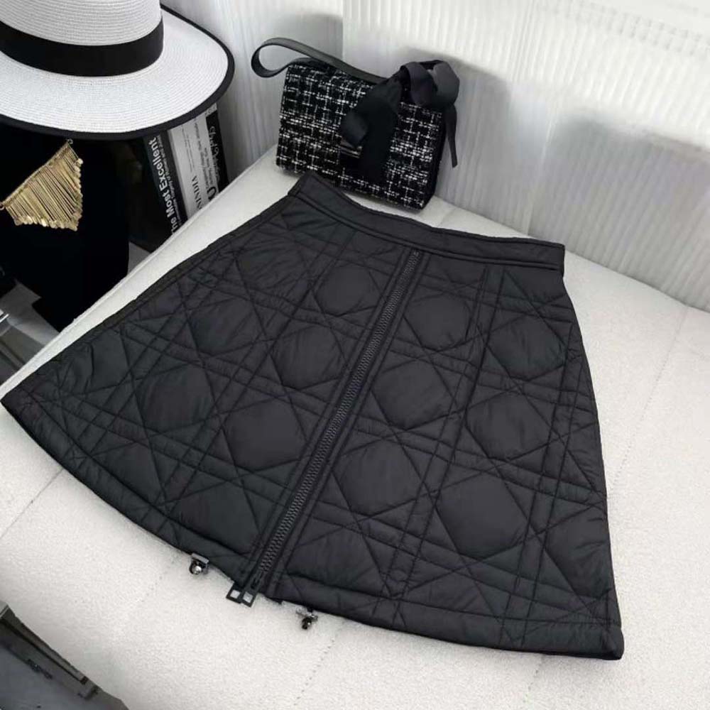 Dior Women Macrocannage Flared Miniskirt Black Quilted Technical Taffeta - image 4