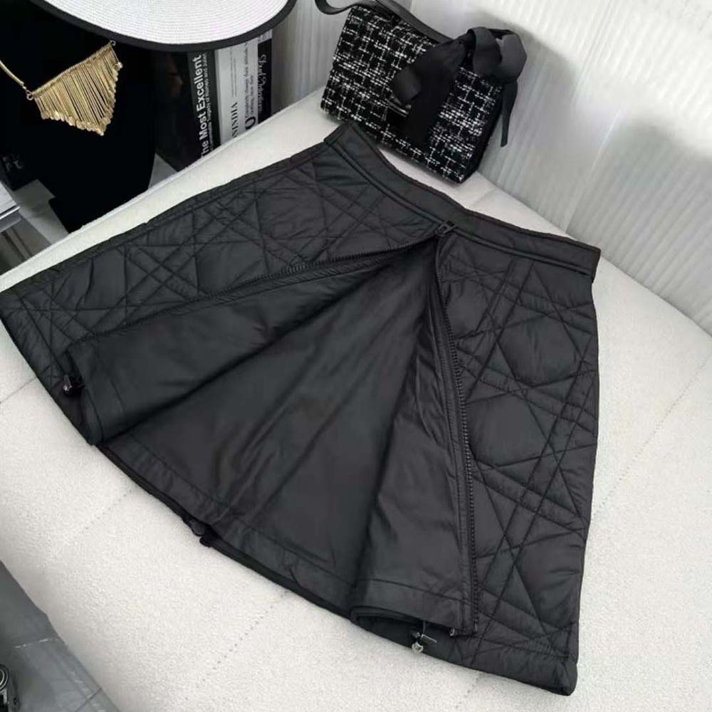 Dior Women Macrocannage Flared Miniskirt Black Quilted Technical Taffeta - image 5