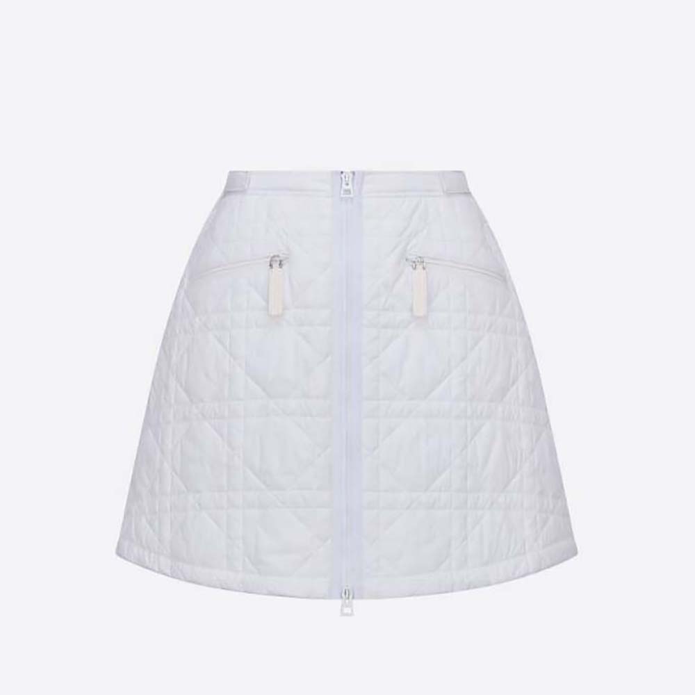 Front view of Dior Women Macrocannage Flared Miniskirt White Quilted Technical Taffeta