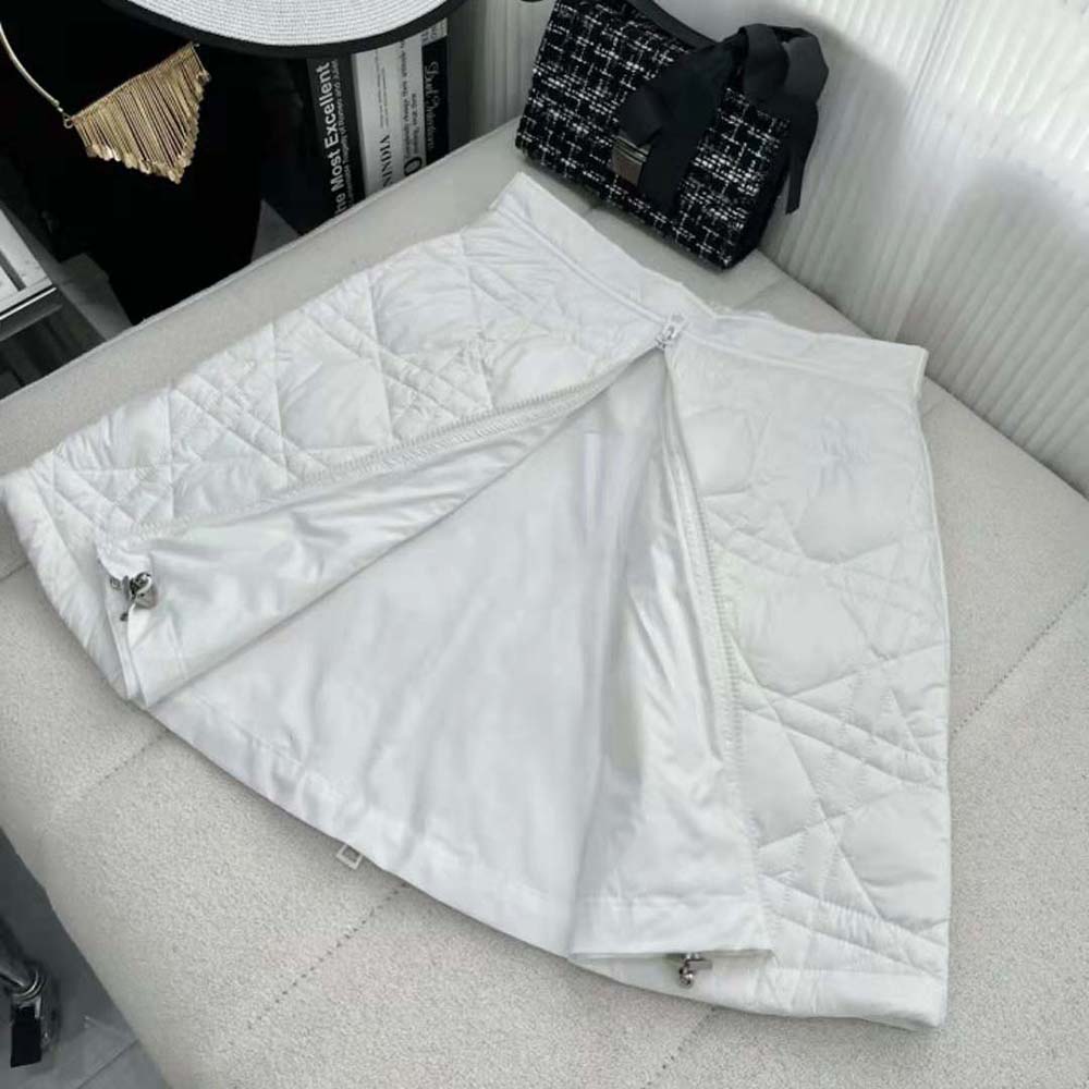 Dior Women Macrocannage Flared Miniskirt White Quilted Technical Taffeta - image 4