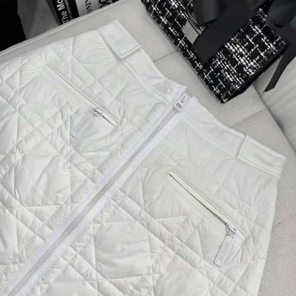 Dior Women Macrocannage Flared Miniskirt White Quilted Technical Taffeta - image 9