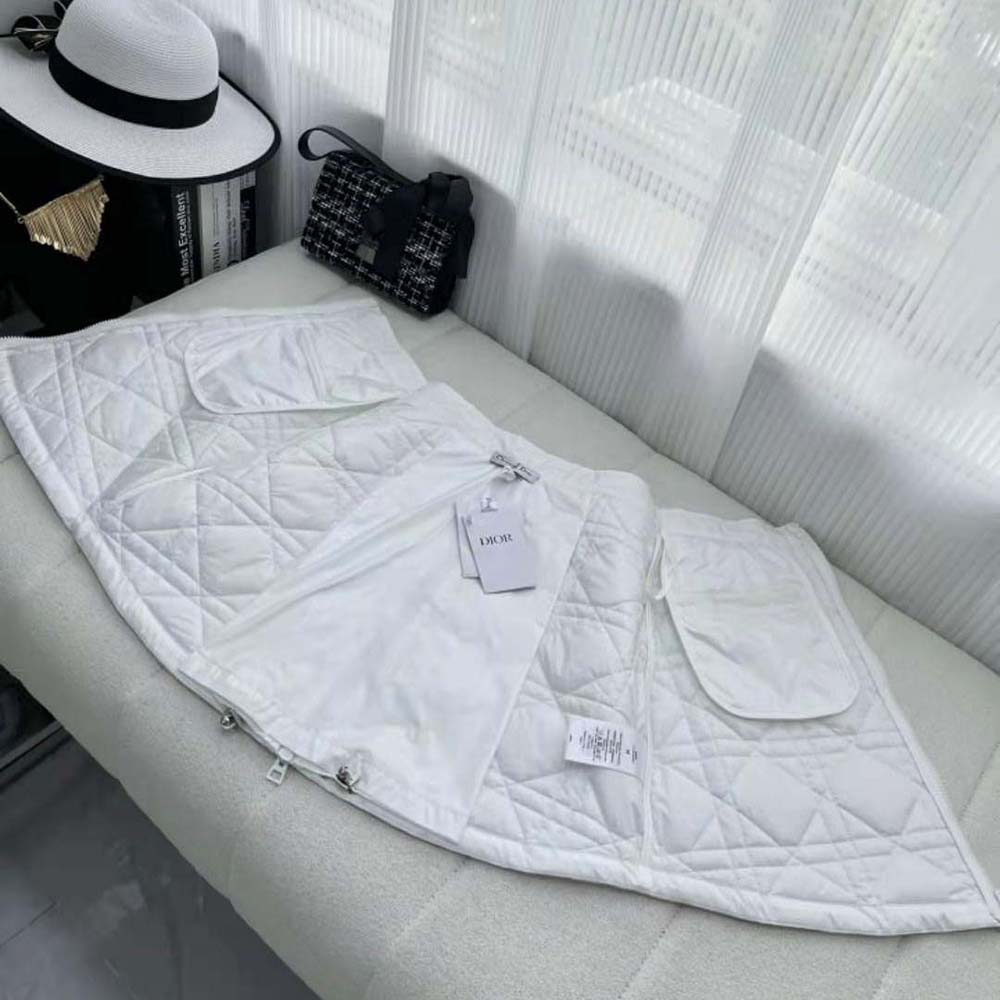 Dior Women Macrocannage Flared Miniskirt White Quilted Technical Taffeta - image 5