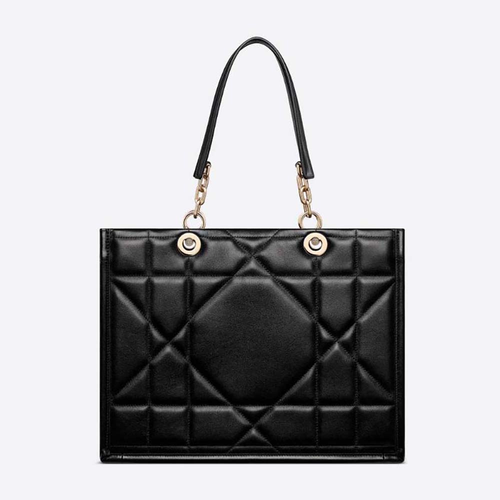 Front view of Dior Women Medium Dior Essential Tote Bag Black Archicannage Calfskin