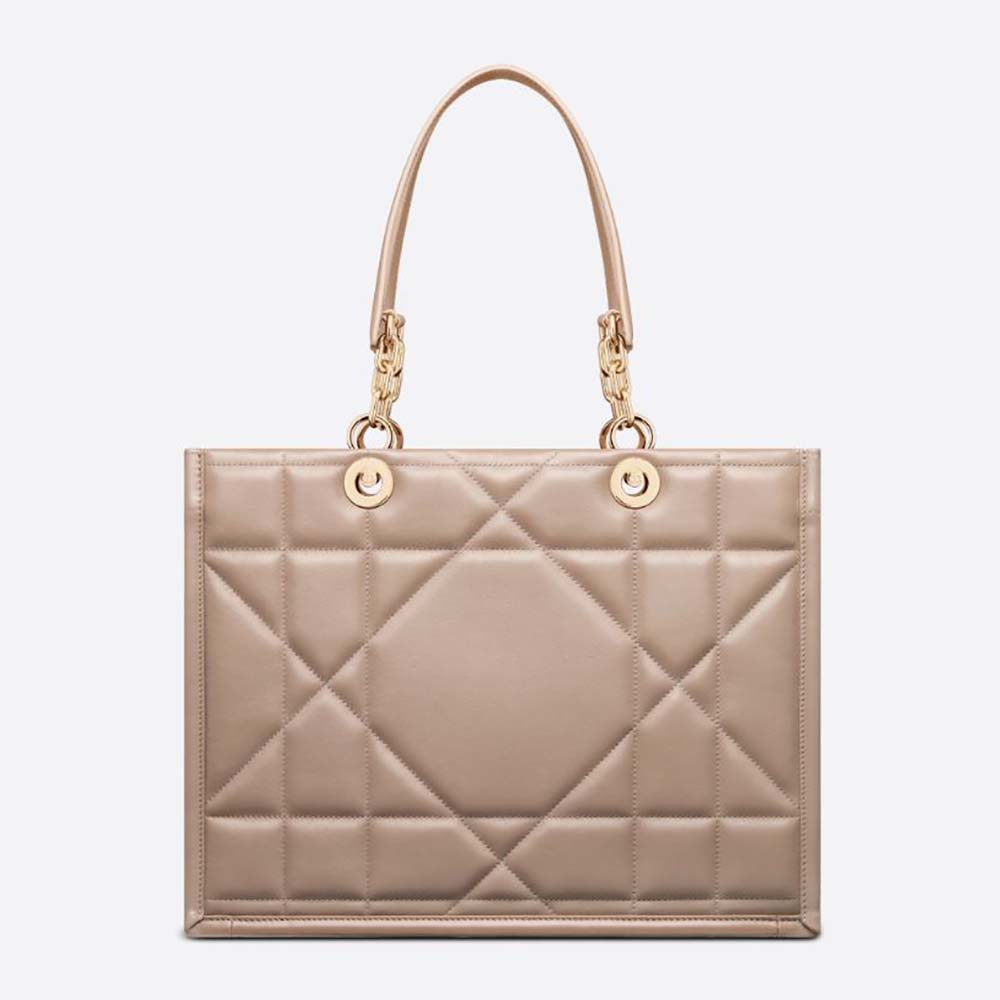 Front view of Dior Women Medium Dior Essential Tote Bag Hazelnut Archicannage Calfskin