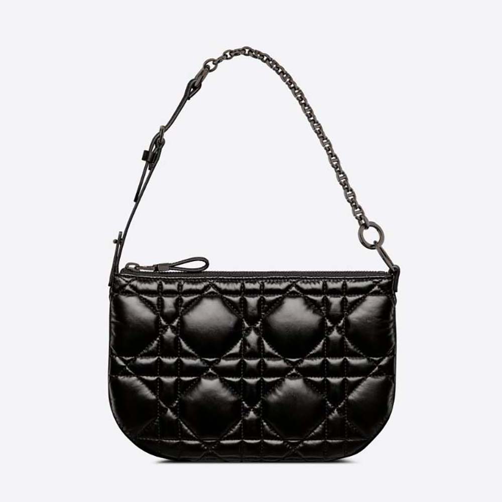 Front angle of Dior Women Mini Dior Caro Tulip Bag Black Quilted Macrocannage Calfskin