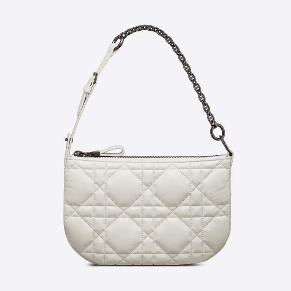 Front view of Dior Women Mini Dior Caro Tulip Bag Latte Quilted Macrocannage Calfskin