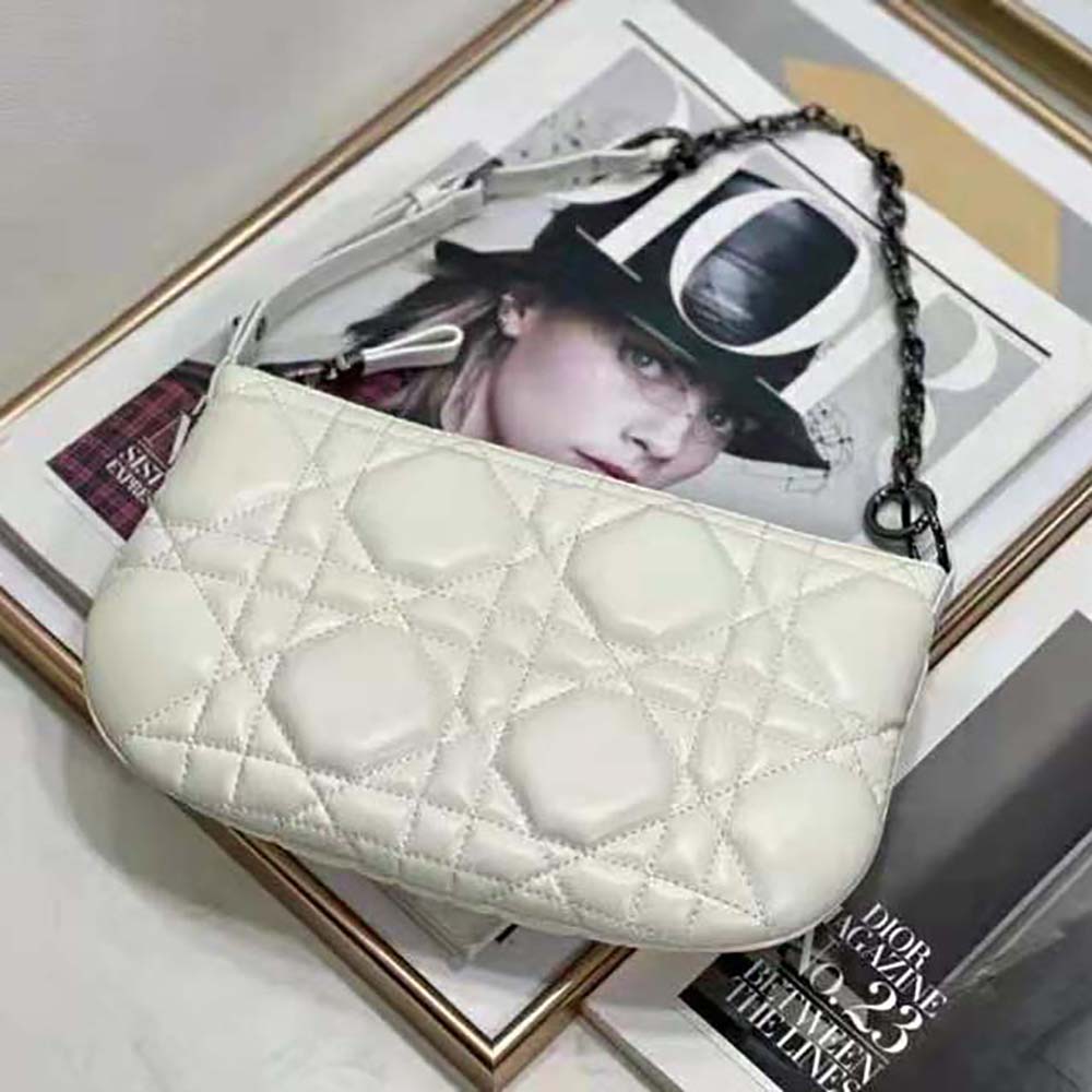 Close-up of signature macrocannage quilting on Mini Dior Caro Tulip Bag