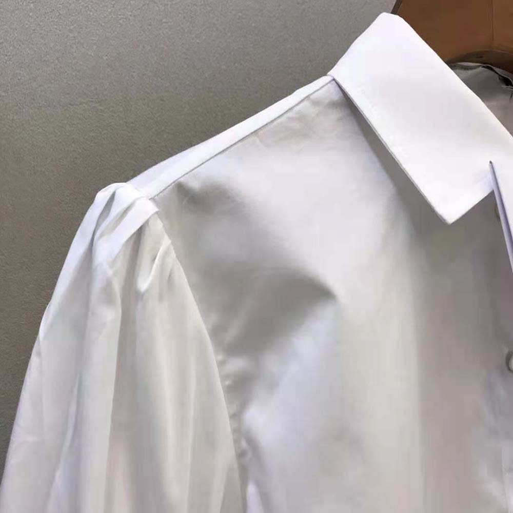 Dior Women Puffed Short-Sleeved Blouse White Cotton Poplin - image 4