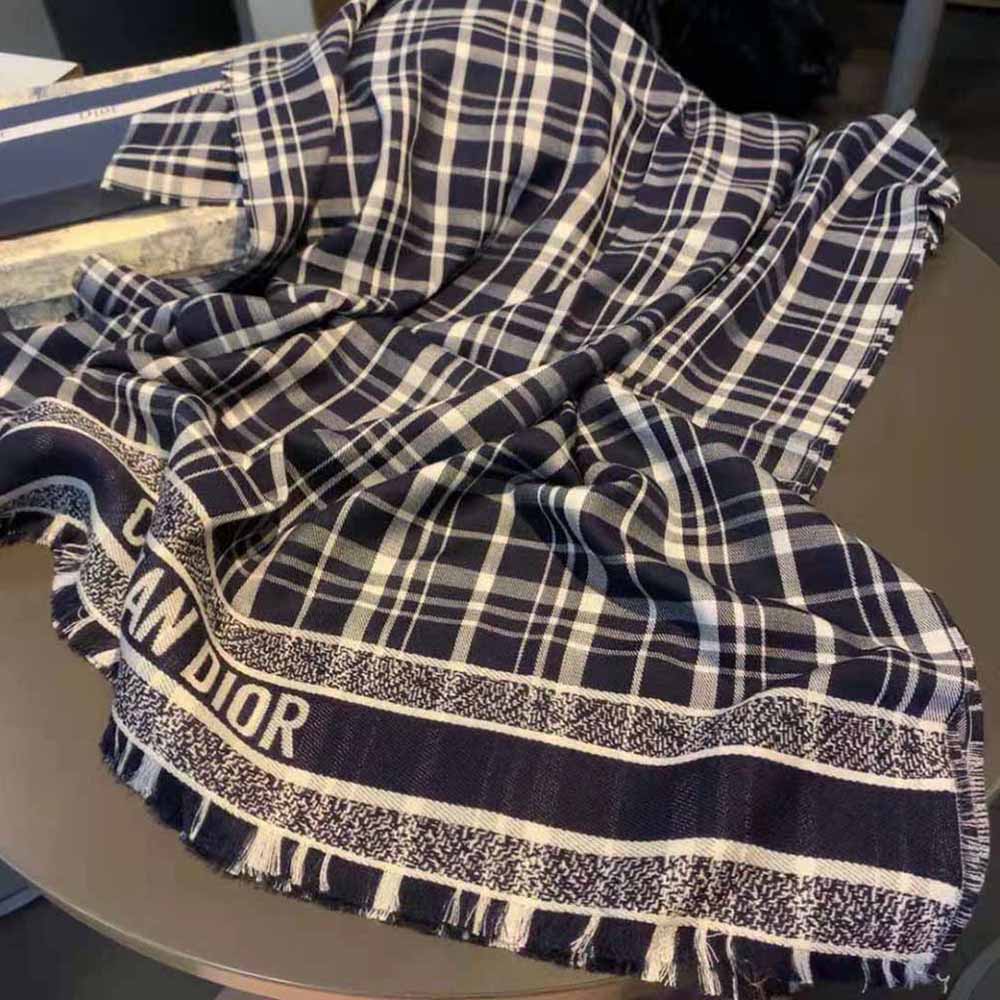 Dior Women Reversible Dior Oblique Blanket Navy Blue Cashmere, Virgin Wool and Silk - image 5