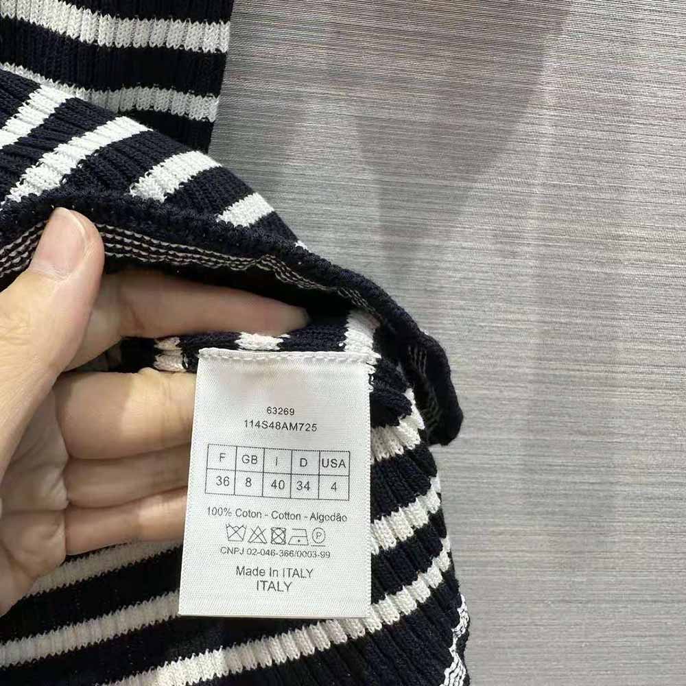 Dior Women Short-Sleeved Sweater Navy Blue and White Cotton Ribbed Knit with Signature - image 10