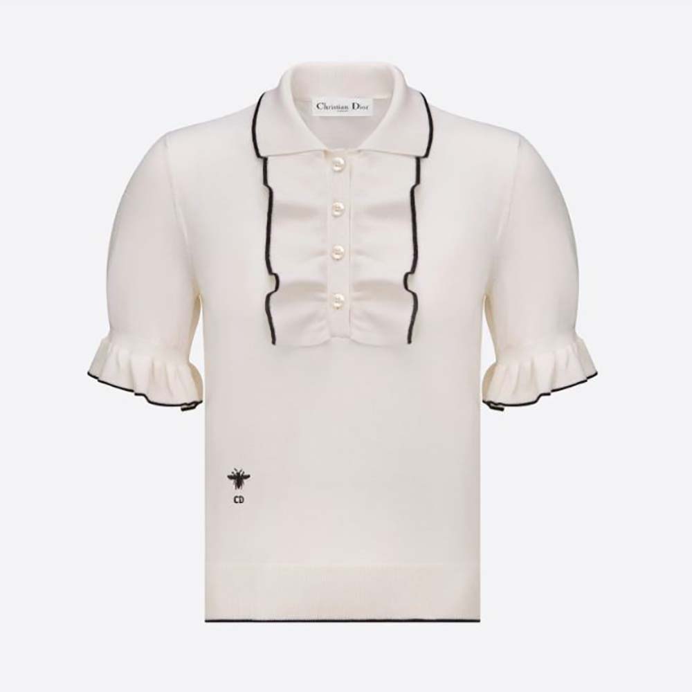 Front view of Dior Women Short-Sleeved Sweater White Cashmere and Silk Knit