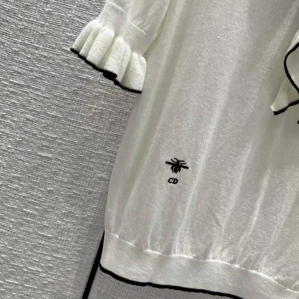 Dior Women Short-Sleeved Sweater White Cashmere and Silk Knit - image 8