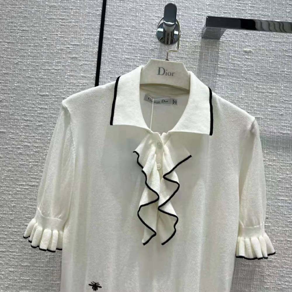 Dior Women Short-Sleeved Sweater White Cashmere and Silk Knit - image 4