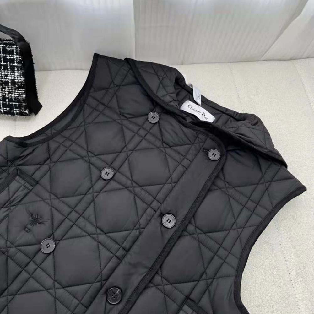 Dior Women Sleeveless Cropped Macrocannage Vest Navy Blue Quilted Technical Taffeta - image 5