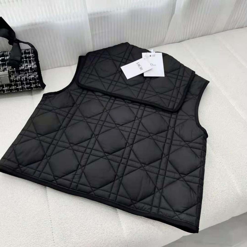 Dior Women Sleeveless Cropped Macrocannage Vest Navy Blue Quilted Technical Taffeta - image 4