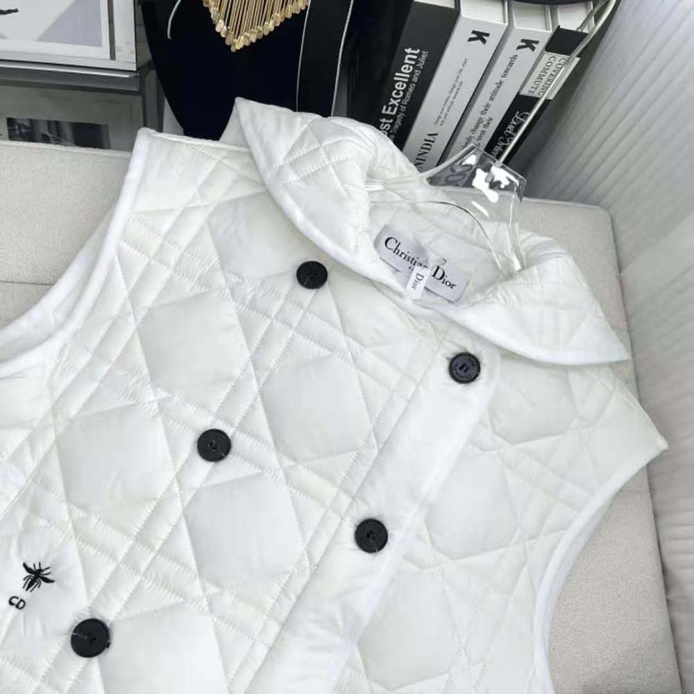 Dior Women Sleeveless Cropped Macrocannage Vest White Quilted Technical Taffeta - image 4