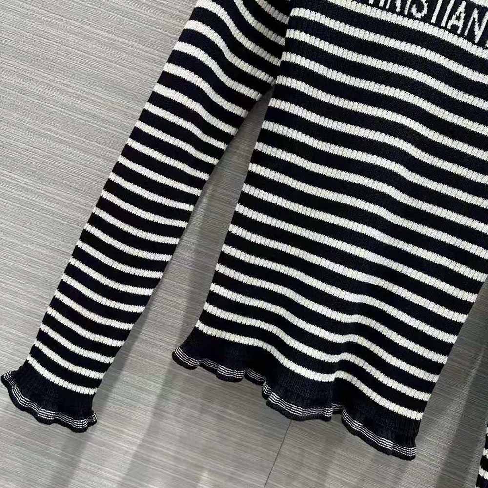 Dior Women Sweater Navy Blue and White Cotton Ribbed Knit with Signature - image 9