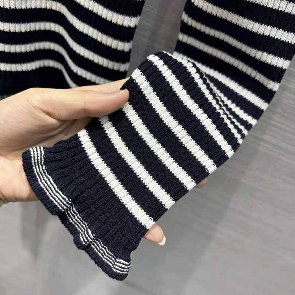 Dior Women Sweater Navy Blue and White Cotton Ribbed Knit with Signature - image 8