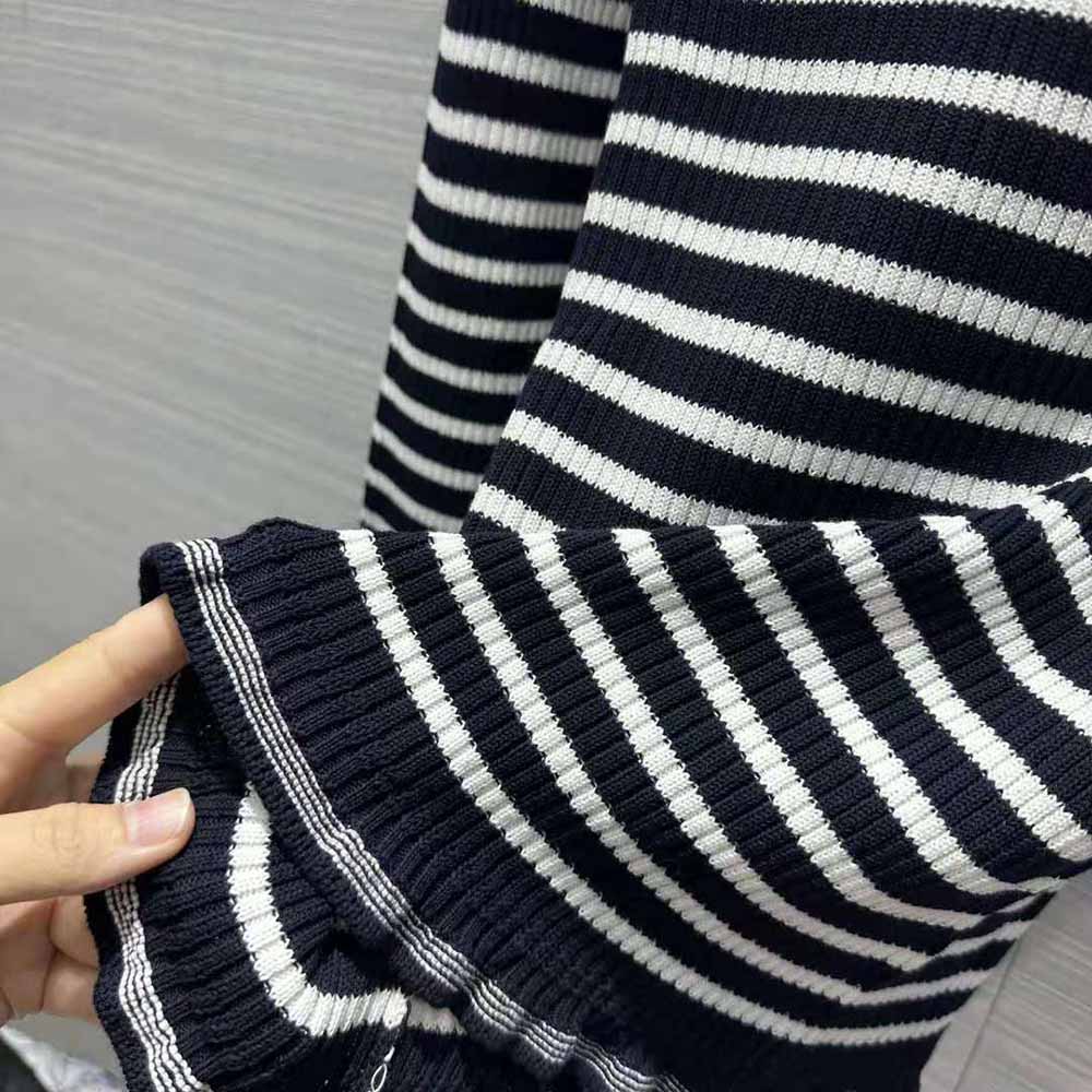 Dior Women Sweater Navy Blue and White Cotton Ribbed Knit with Signature - image 7