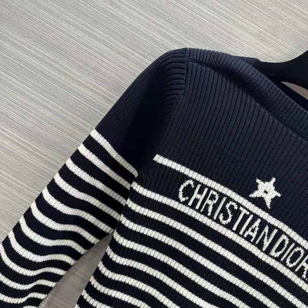 Dior Women Sweater Navy Blue and White Cotton Ribbed Knit with Signature - image 6