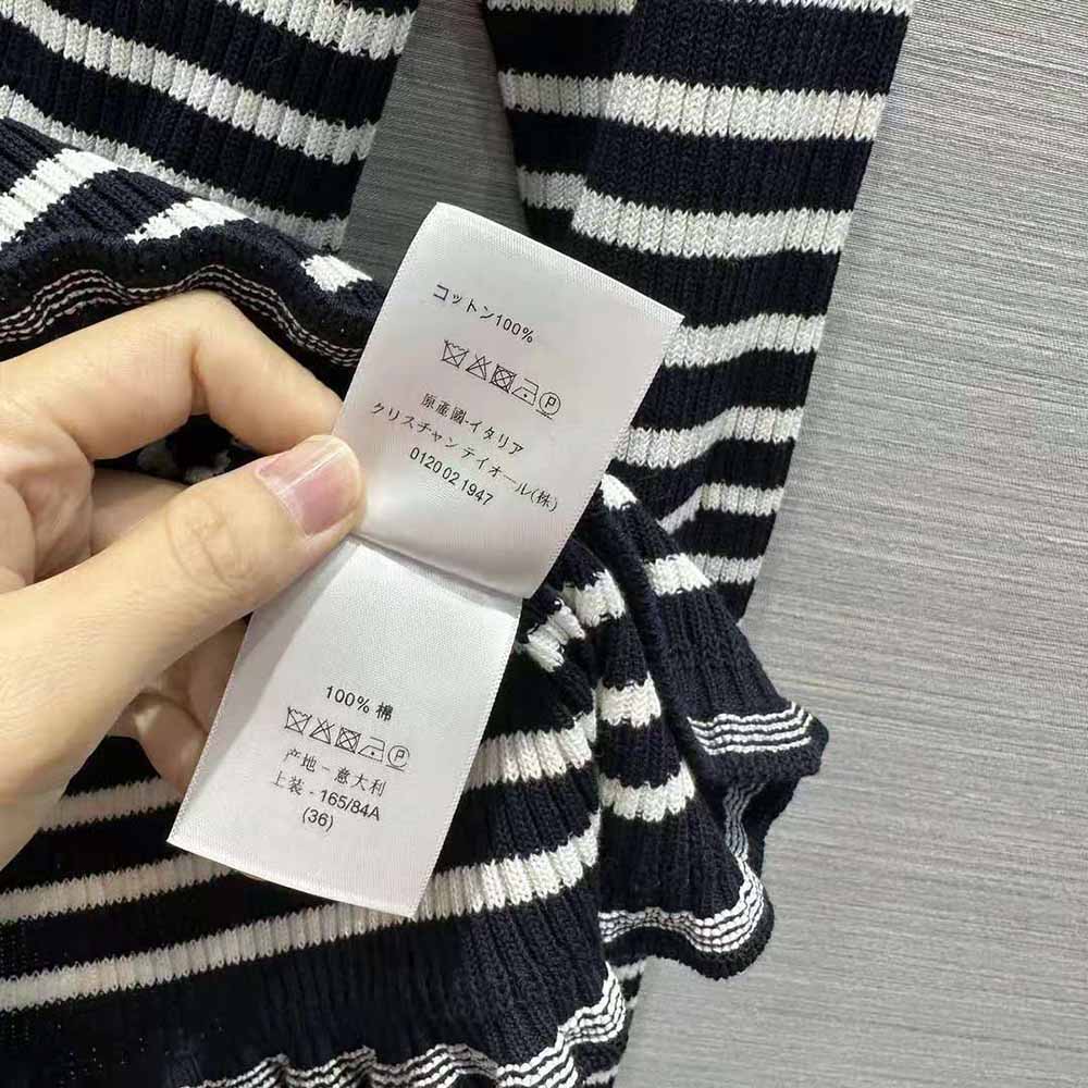 Dior Women Sweater Navy Blue and White Cotton Ribbed Knit with Signature - image 10