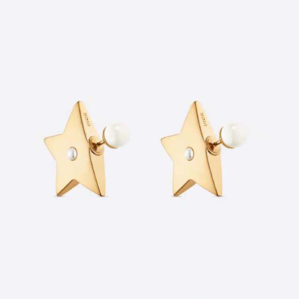 Close-up front view of Dior Women Tribales Earrings gold-finish and pearls