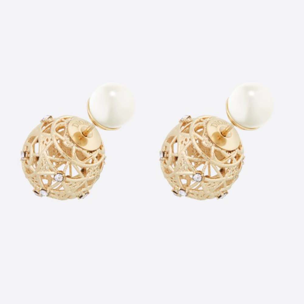 Front close-up of Dior Women Tribales Earrings gold-finish and pearls