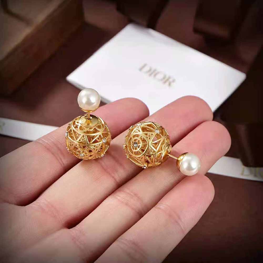 Dior Women Tribales Earrings Gold-Finish Metal with White Resin Pearls and Silver-Tone Crystals - image 6