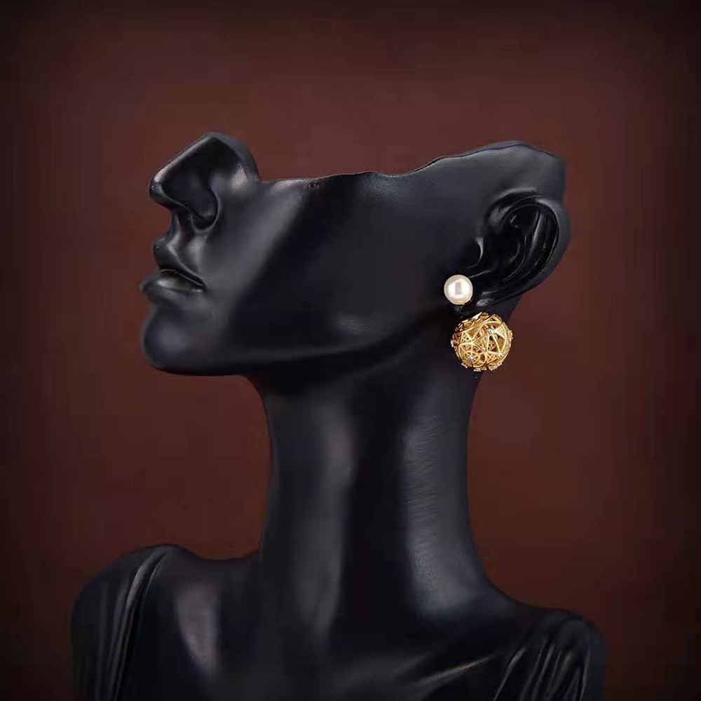 Dior Women Tribales Earrings Gold-Finish Metal with White Resin Pearls and Silver-Tone Crystals - image 7