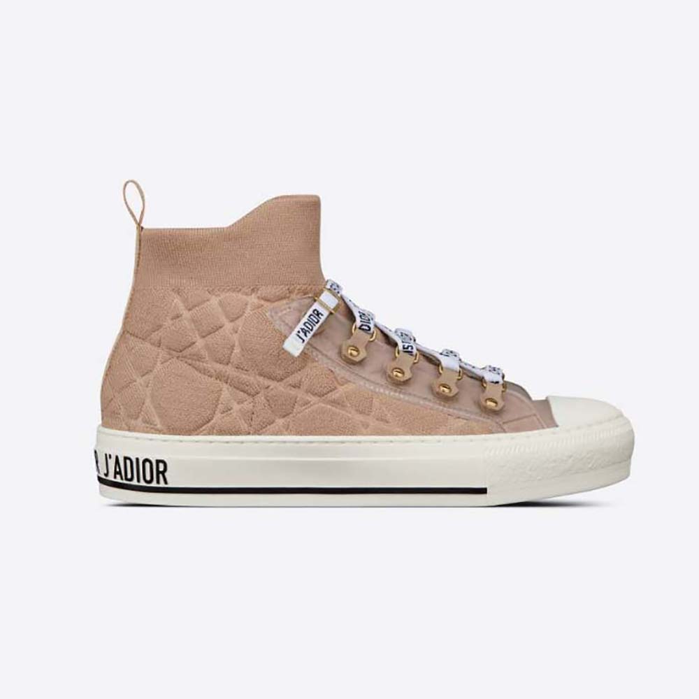 Side view of Dior Women Walk’N’Dior Sneaker Nude Macrocannage Technical Mesh pink high-top