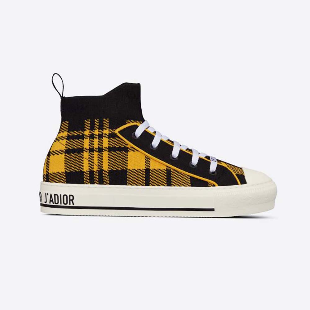 Side view of Dior Women Walk’N’Dior Sneaker Yellow and Black Check’n’Dior Technical Mesh