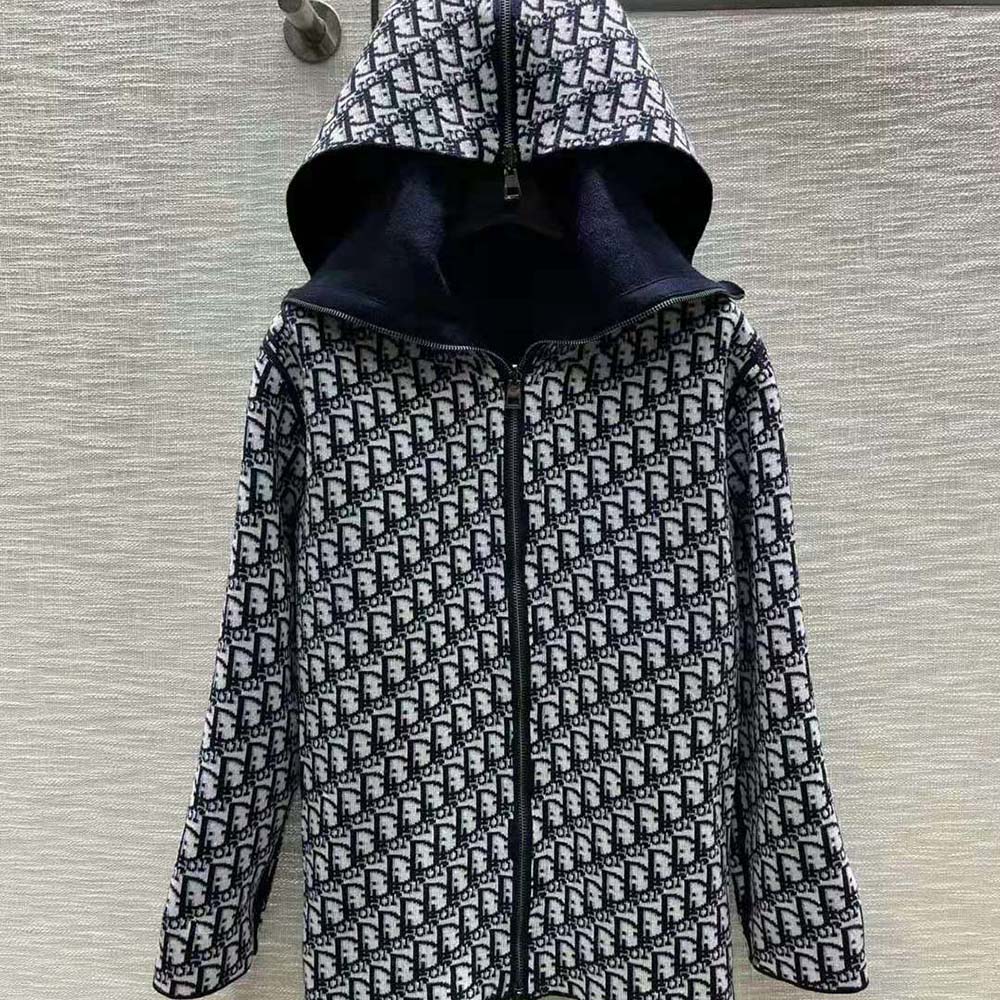 Side angle showing silhouette of Dior Women Zipped-Hood Peacoat Navy Blue