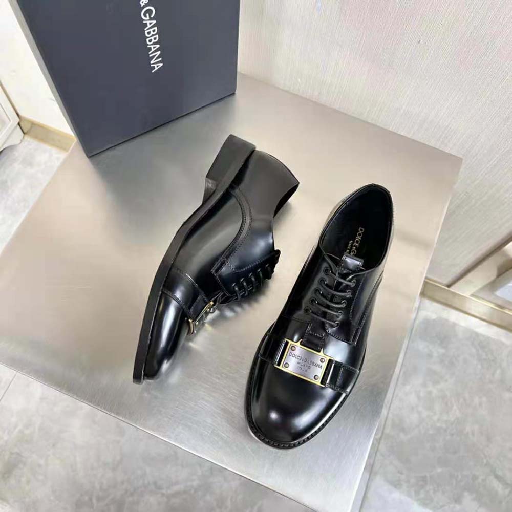 Top view showing lace-up detail on Dolce Gabbana D&G Men Brushed Calfskin Derby Shoes