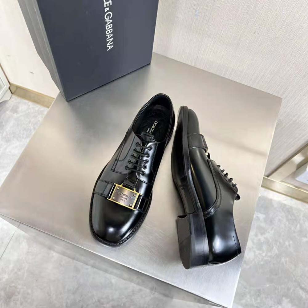 Dolce Gabbana D&G Men Brushed Calfskin Derby Shoes with Branded Plate - image 4