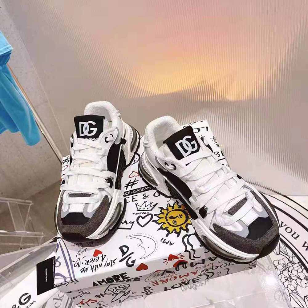 Top view showing mixed leather and mesh textures on Dolce Gabbana D&G Airmaster Sneakers