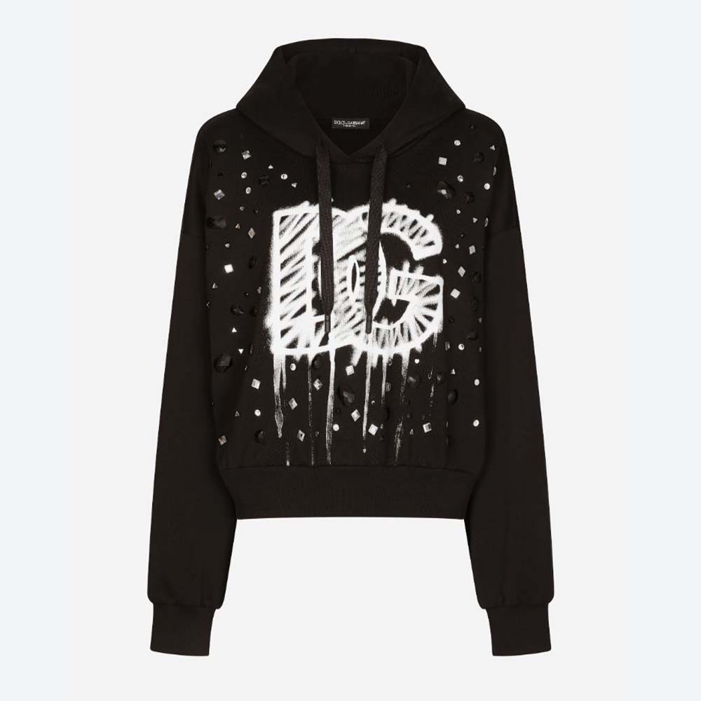 Front view of Dolce Gabbana D&G Women Jersey Sweatshirt with DG Logo Print-Black