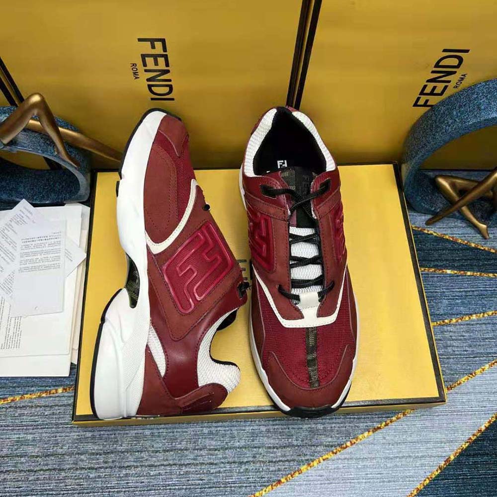 Fendi Men Faster Trainers Burgundy Nubuck Leather Low-Tops - image 5