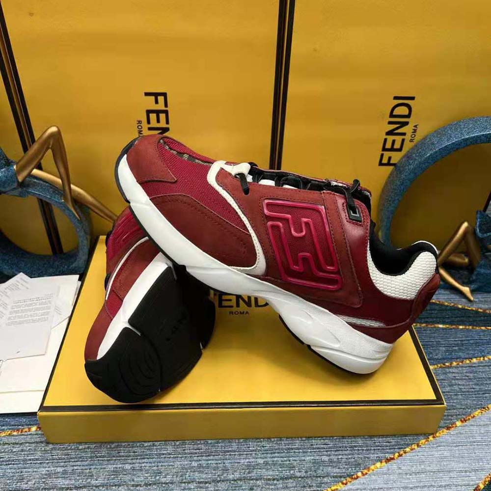 Fendi Men Faster Trainers Burgundy Nubuck Leather Low-Tops - image 7