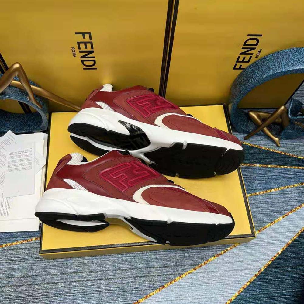 Fendi Men Faster Trainers Burgundy Nubuck Leather Low-Tops - image 6