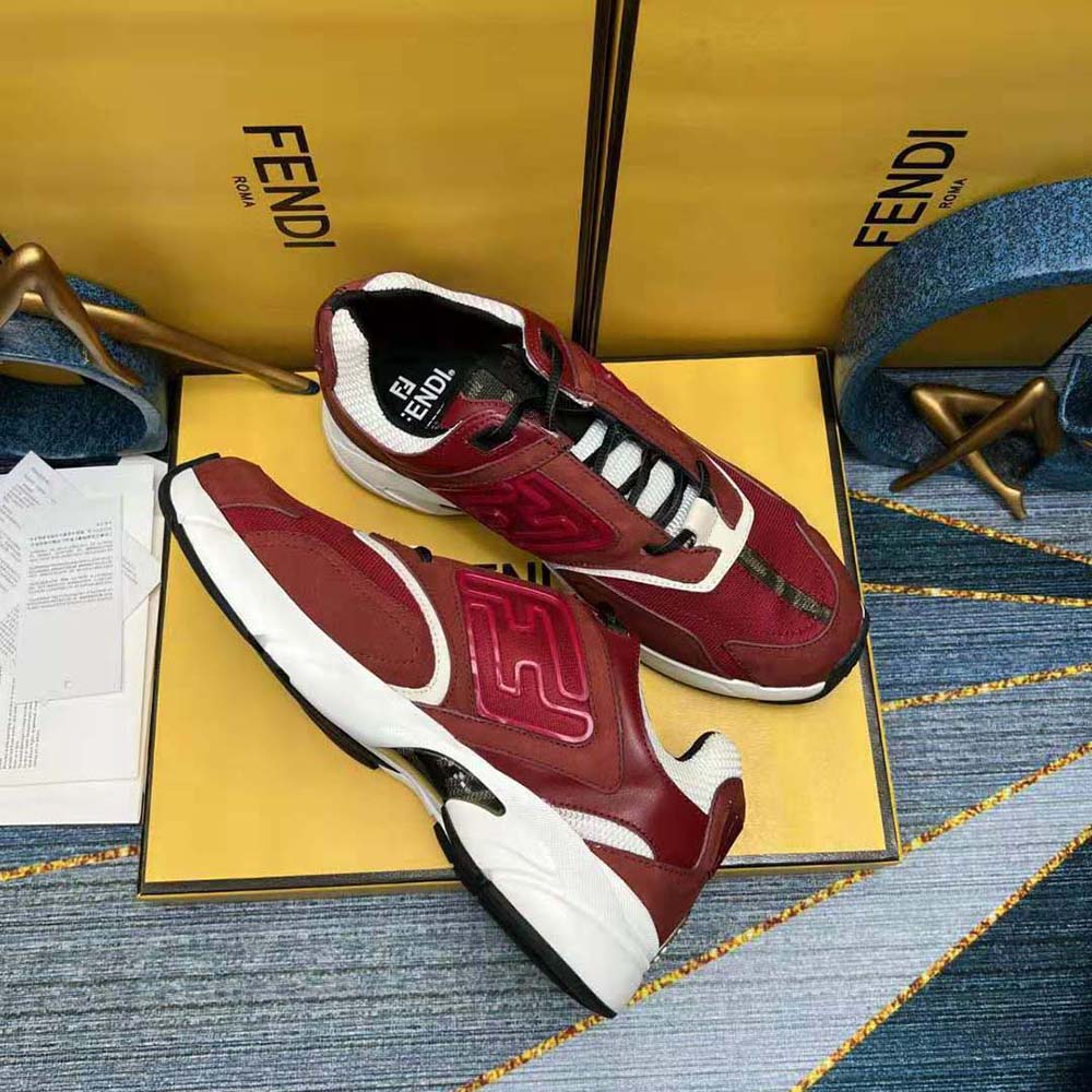Fendi Men Faster Trainers Burgundy Nubuck Leather Low-Tops - image 4