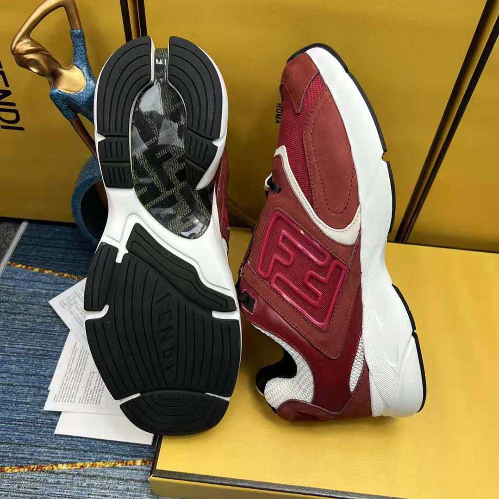 Fendi Men Faster Trainers Burgundy Nubuck Leather Low-Tops - image 8