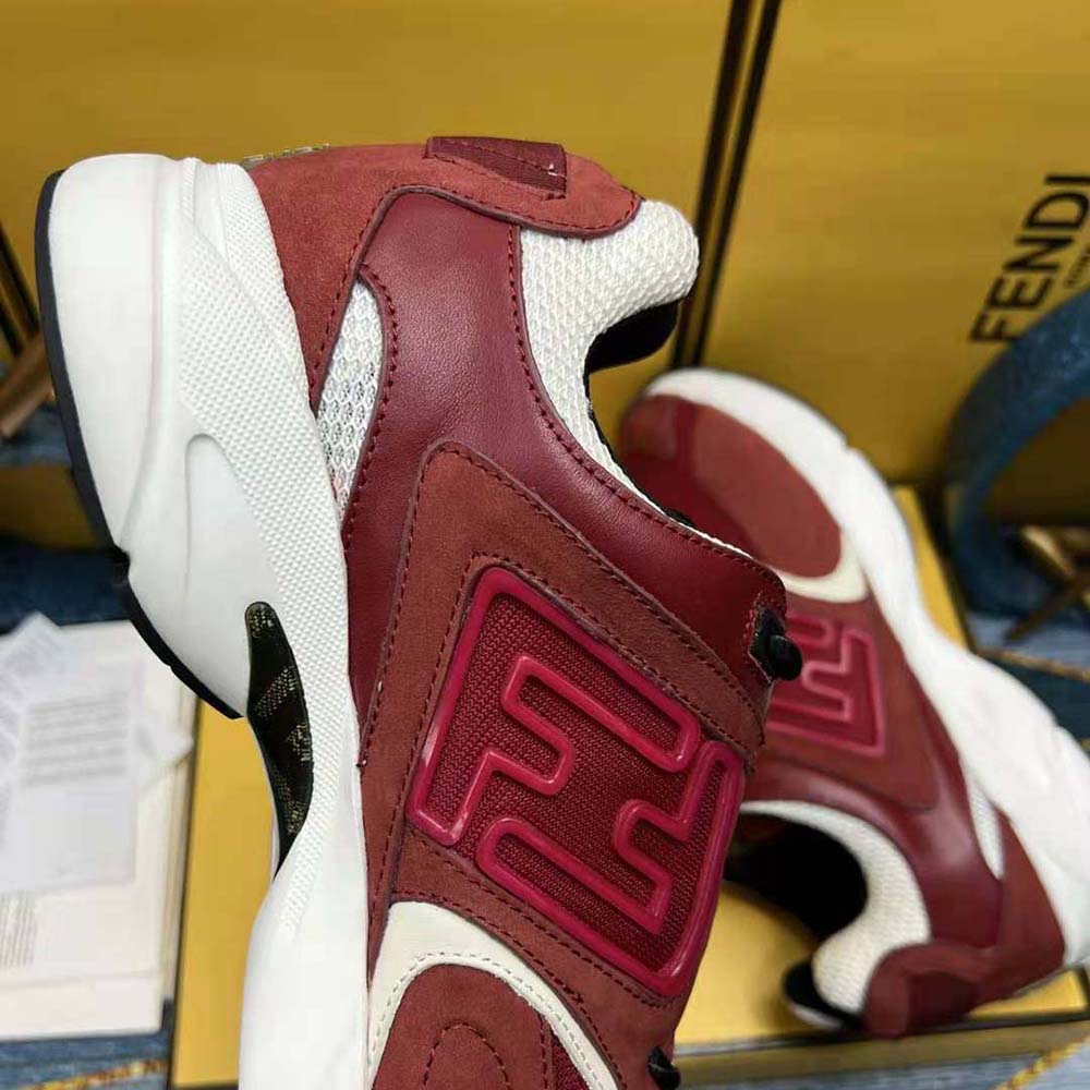 Fendi Men Faster Trainers Burgundy Nubuck Leather Low-Tops - image 9