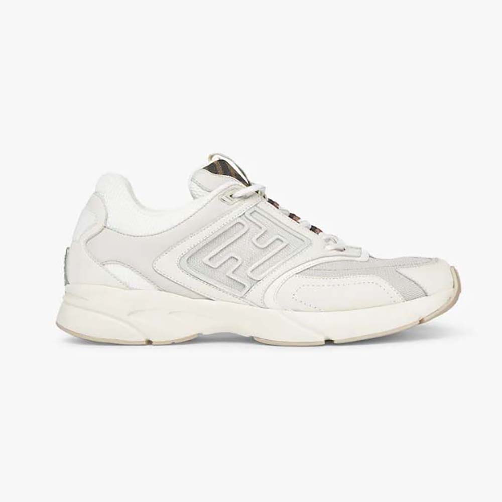 Side view of Fendi Men Faster Trainers white nubuck leather low-tops