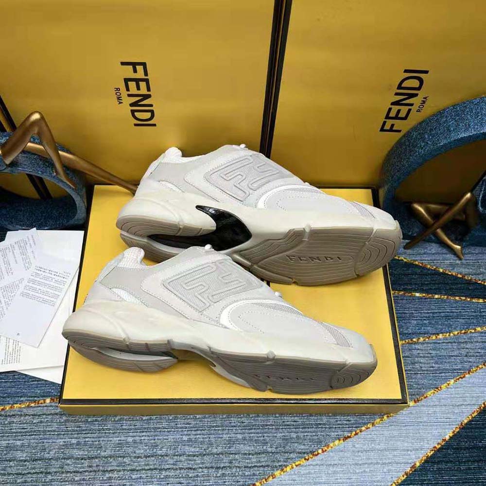 Fendi Men Faster Trainers White Nubuck Leather Low-Tops - image 7
