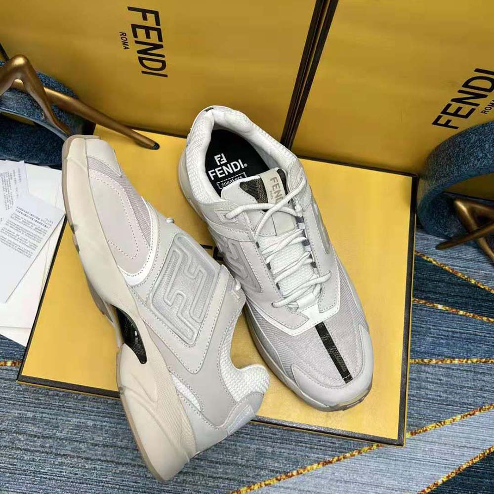 Fendi Men Faster Trainers White Nubuck Leather Low-Tops - image 5