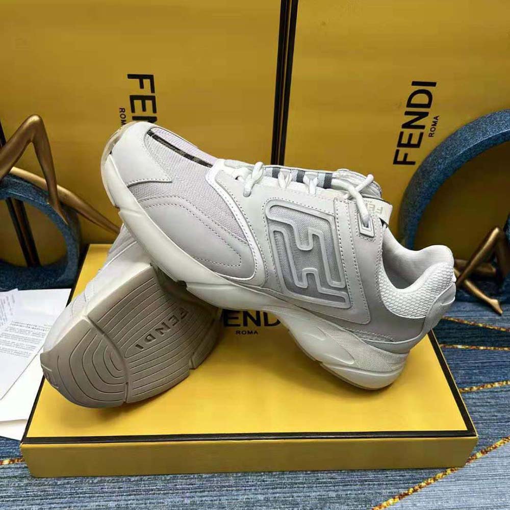 Fendi Men Faster Trainers White Nubuck Leather Low-Tops - image 8
